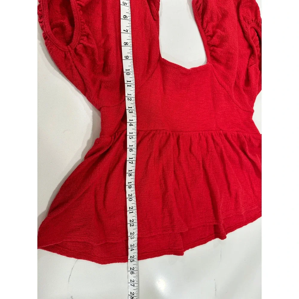 Madewell Red Puff Sleeve Peplum Top